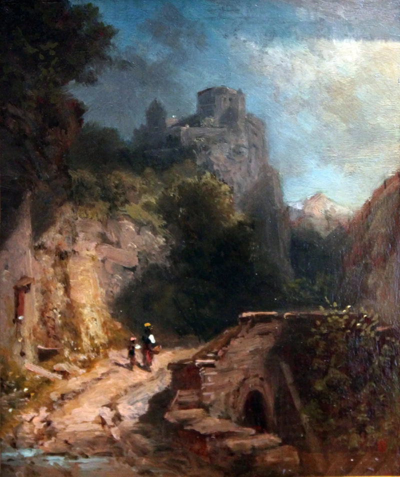 Górski krajobraz z mostem i zamkiem - Carl Spitzweg