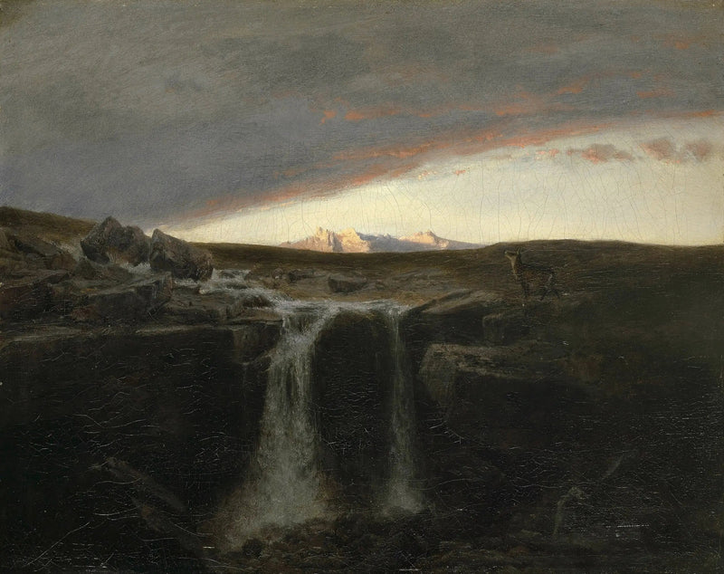 Górski krajobraz z wodospadem - Arnold Böcklin