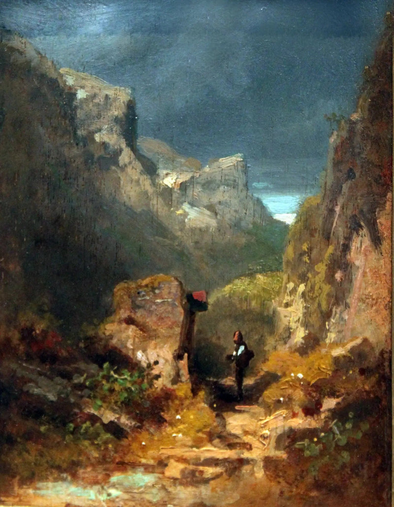 Pejzaż górski z relikwiarzem na skale - Carl Spitzweg