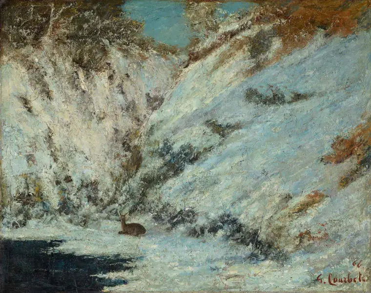 Pejzaż śnieżny w Jurze, z jeleniem - Gustave Courbet