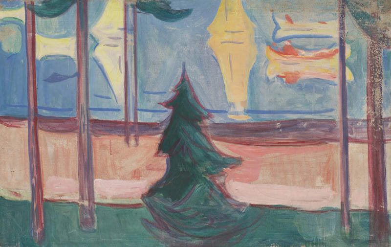 Krajobraz plażowy z drzewami i łodziami - Edvard Munch
