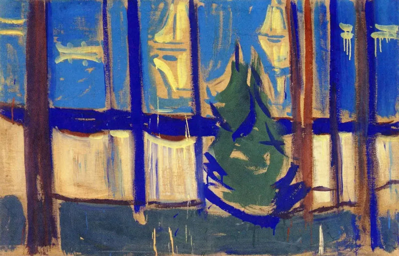 Krajobraz plażowy z drzewami i łodziami - Edvard Munch