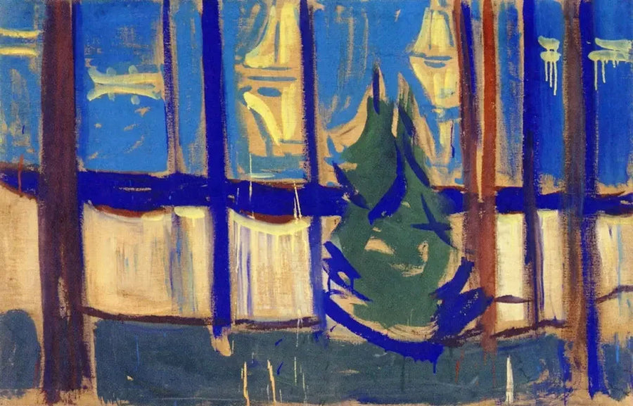 Krajobraz plażowy z drzewami i łodziami - Edvard Munch