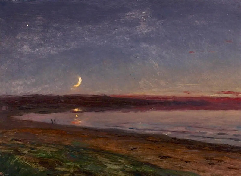 Pejzaż plażowy wieczorem z dwoma postaciami. - Peder Severin Krøyer