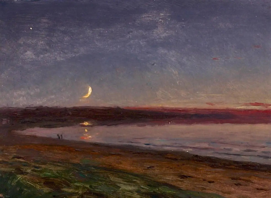 Pejzaż plażowy wieczorem z dwoma postaciami. - Peder Severin Krøyer