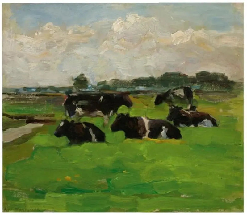 Krajobraz pól z grupą pięciu krów - Piet Mondrian