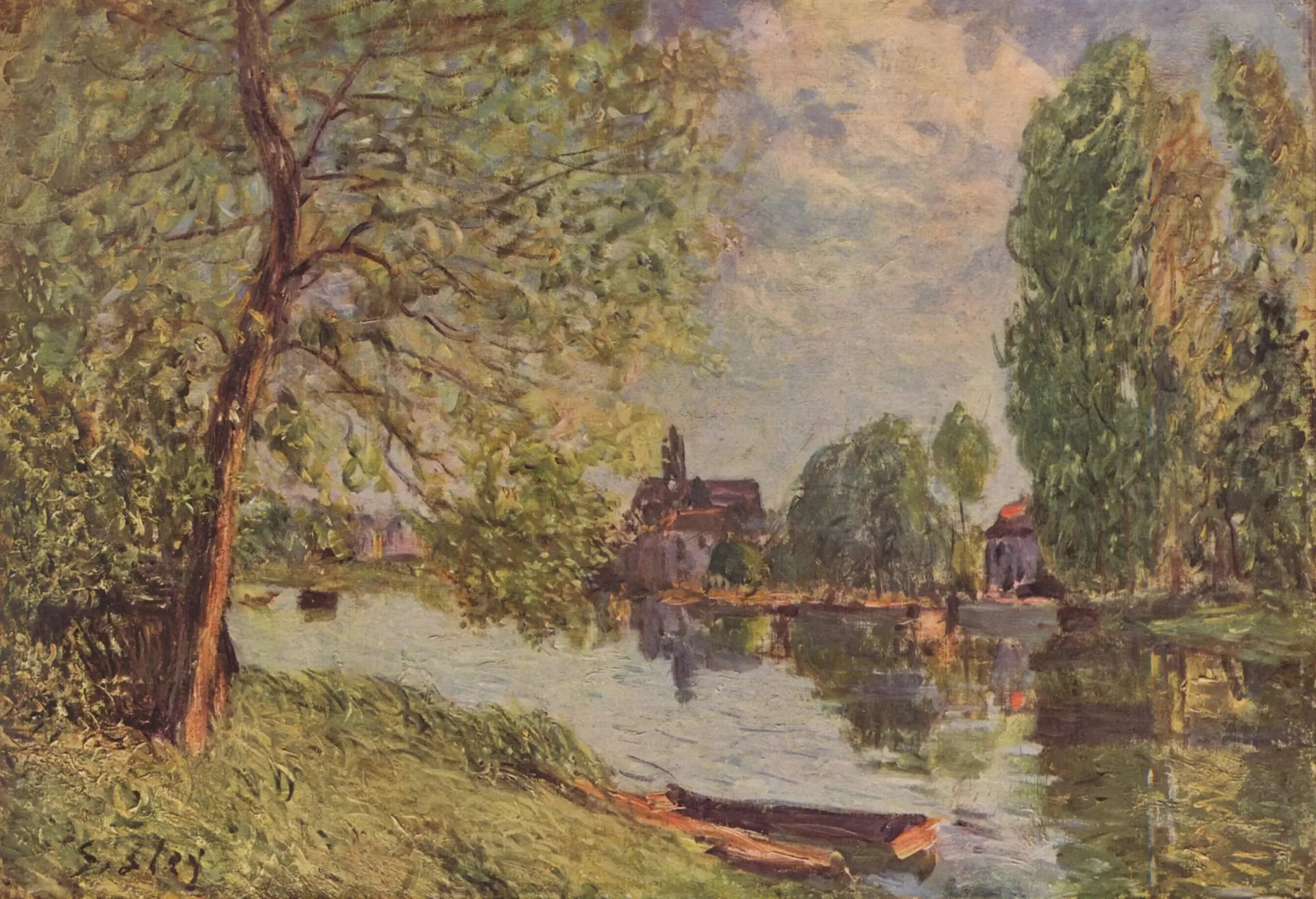 Paysage de rivière à Moret-sur-Loing - Alfred Sisley image 1 reproduction de peinture à l’huile