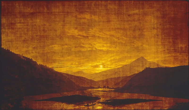 Krajobraz rzeki w górach, w nocy - Caspar David Friedrich