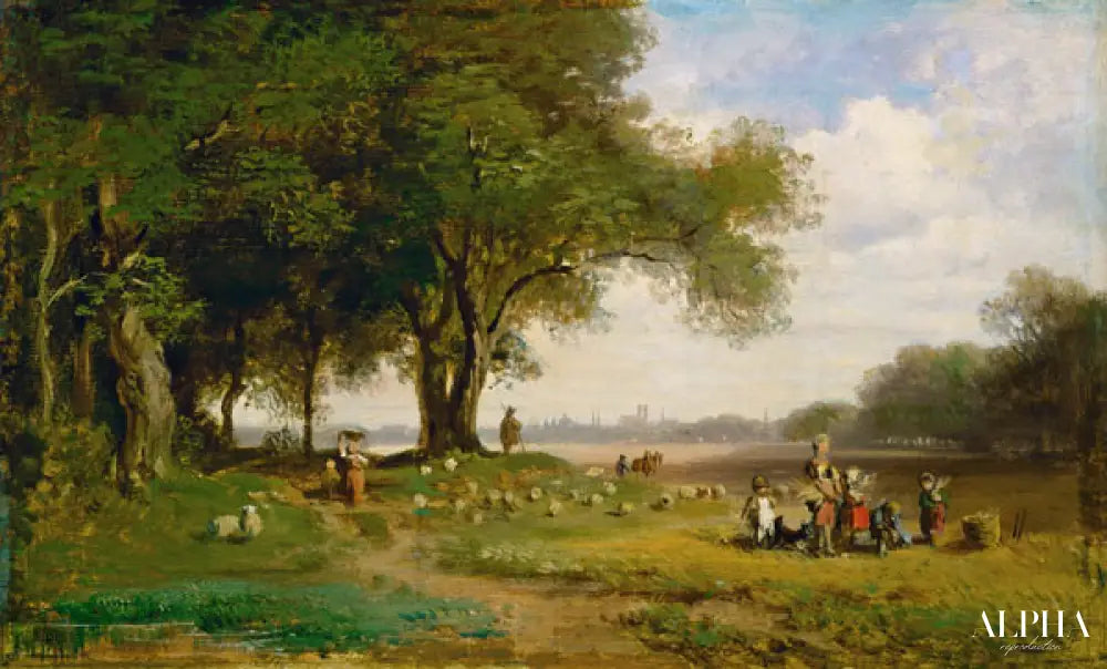 Paysage devant Munich avec des bergers - Carl Spitzweg - Reproductions de tableaux et peintures haut de gamme