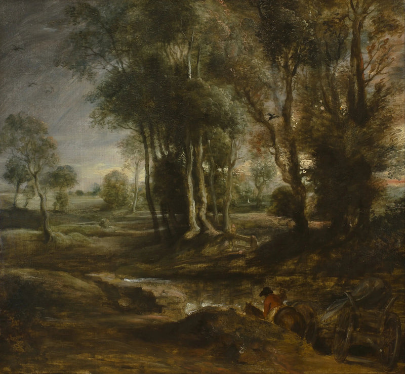 Wieczorny pejzaż z wozem na drewno - Peter Paul Rubens