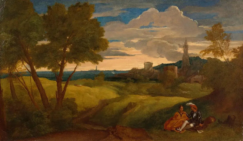 Wieczorny pejzaż z parą - Titian