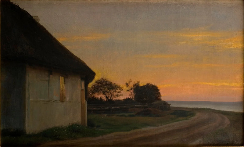 Wieczorny pejzaż z domem i ogrodem nad morzem. Ellekilde - Carl Heinrich Bloch