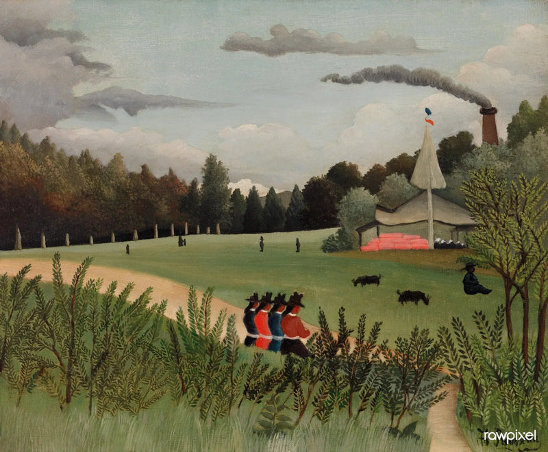 Pejzaż i cztery młode dziewczyny - Henri Rousseau