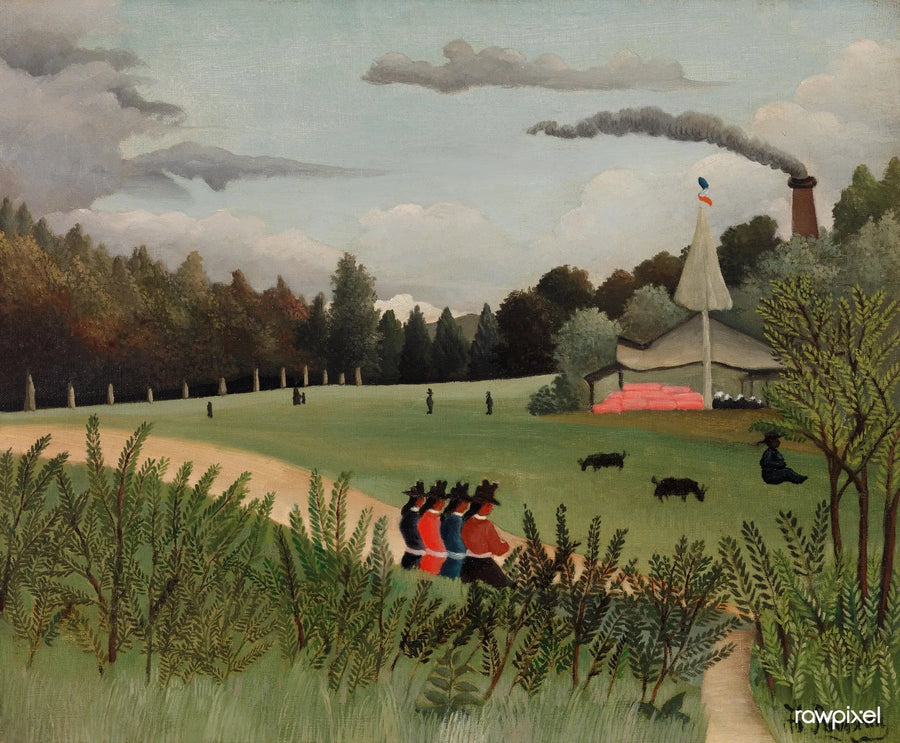 Pejzaż i cztery młode dziewczyny - Henri Rousseau