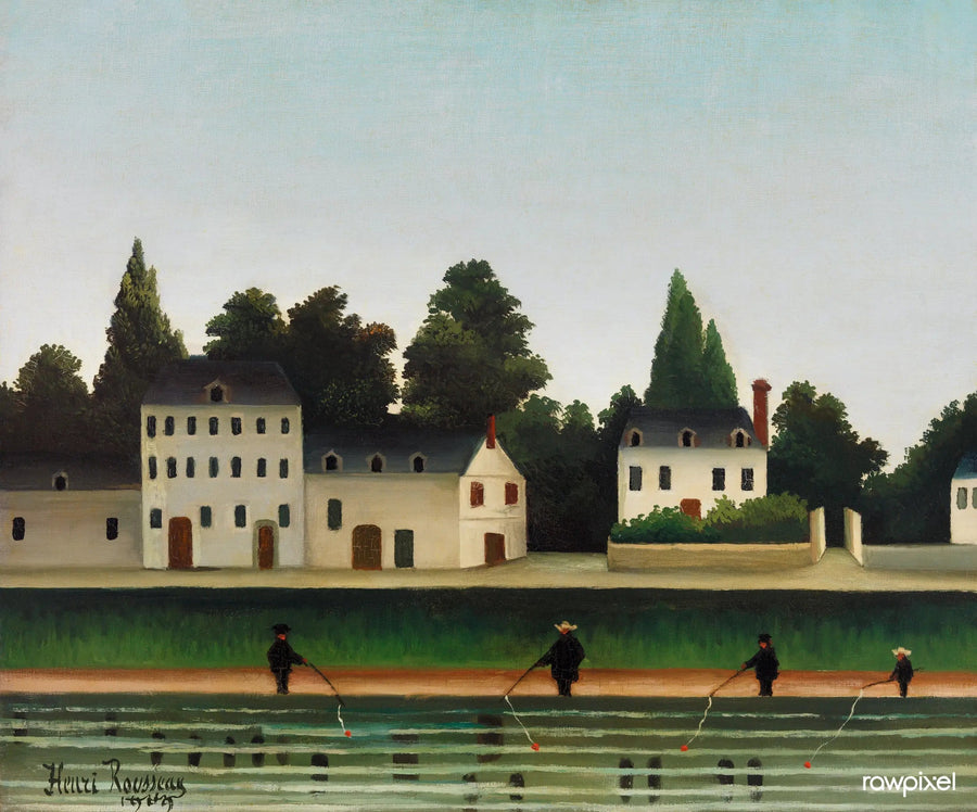 Pejzaż i czterech rybaków na wędkę - Henri Rousseau
