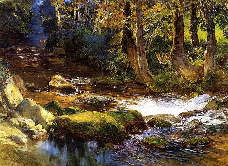 Krajobraz rzeczny z jeleniami - Frederick Arthur Bridgman
