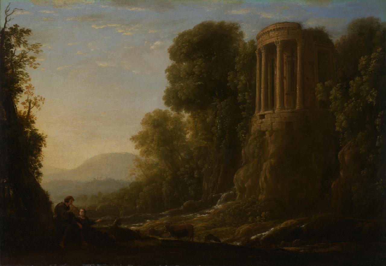Widok na rzekę z świątynią Tiburtine w Tivoli - Claude Lorrain