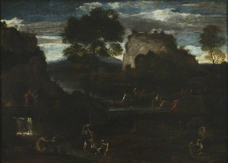 Pejzaż rzeczny z rybakami i praczami - Domenichino