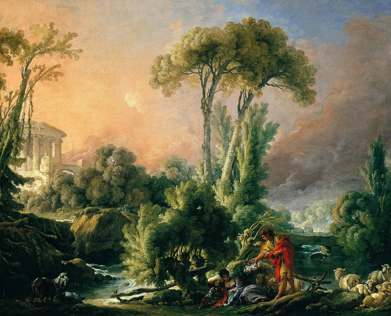 Pejzaż rzeczny z antycznym świątynią - François Boucher