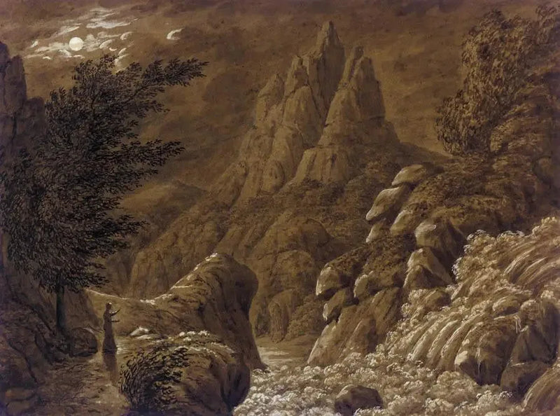 Idealizowany krajobraz z wodospadem - Caspar David Friedrich