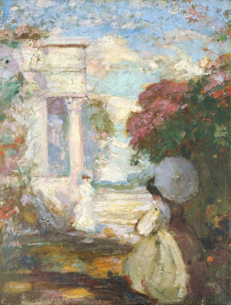 Liryczny pejzaż z dwoma postaciami w kostiumach z XIX wieku - Charles Conder