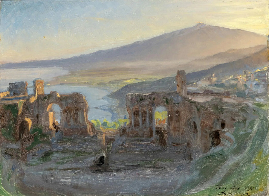 Nocny krajobraz w pobliżu starożytnego teatru w Taorminie z widokiem na Etnę i Zatokę - Peder Severin Krøyer