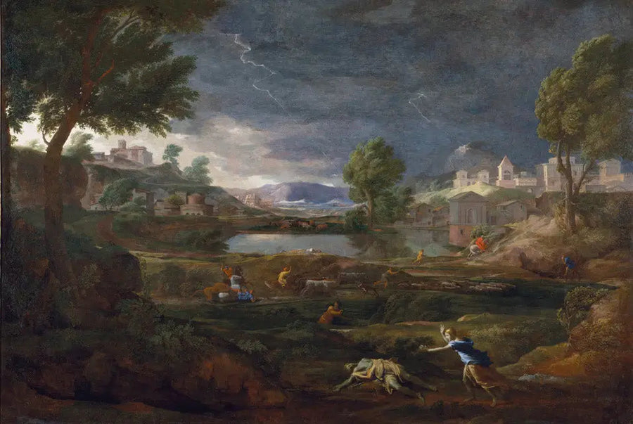 Burzowy pejzaż z Pyramem i Thisbą - Nicolas Poussin