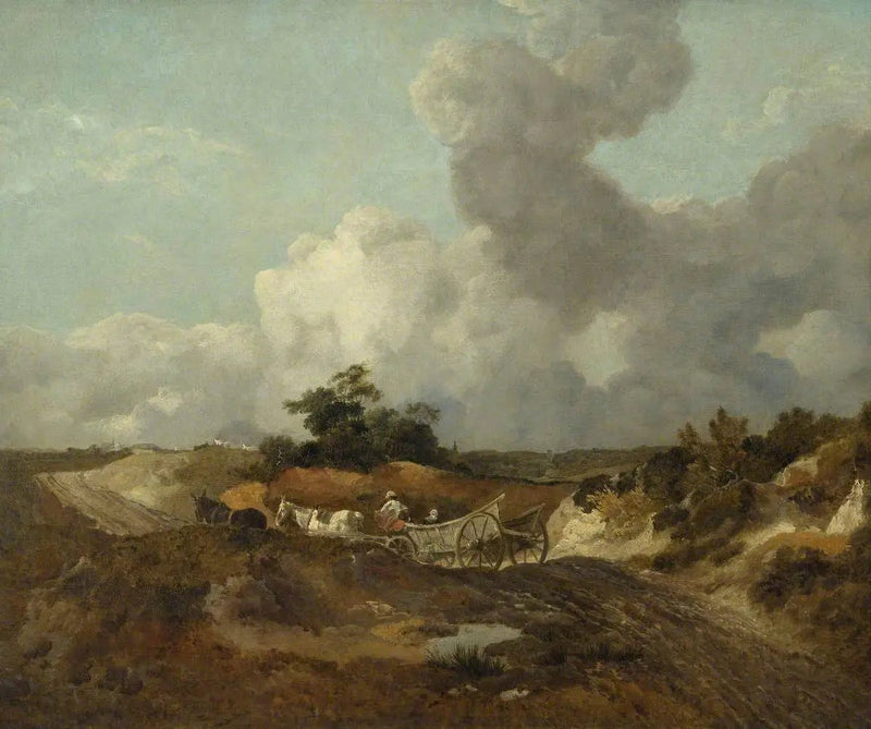 Otwarte krajobrazy z wozem wiejskim na pagórkowatej ścieżce - Thomas Gainsborough