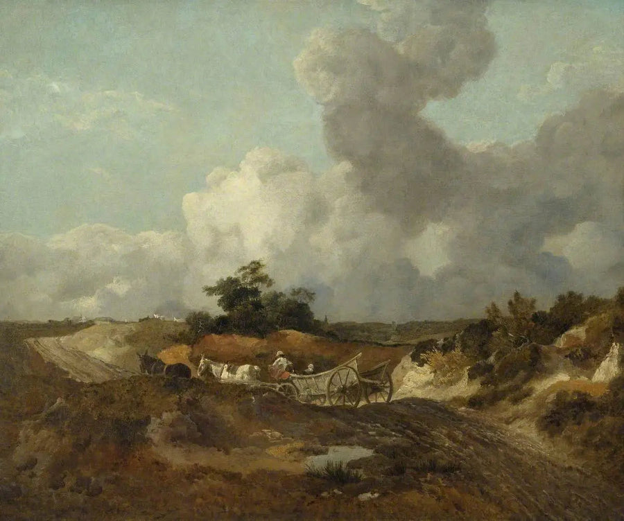 Otwarte krajobrazy z wozem wiejskim na pagórkowatej ścieżce - Thomas Gainsborough