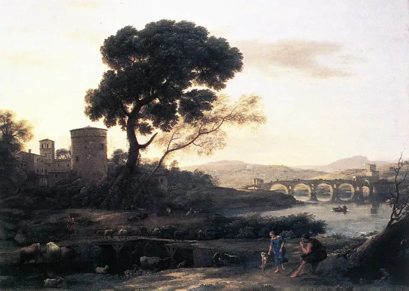 Pastoralny pejzaż z mostem Milvius - Claude Lorrain