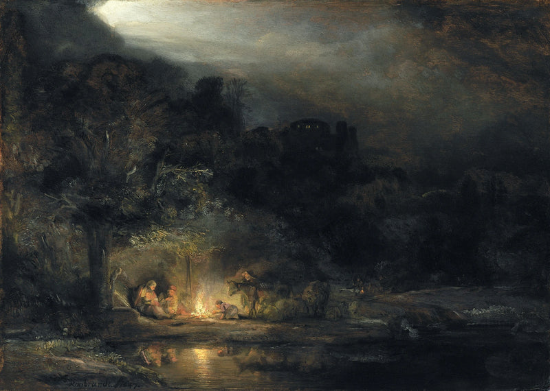Krajobraz z odpoczynkiem podczas ucieczki do Egiptu - Rembrandt