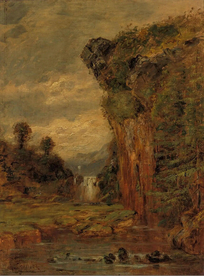 Górski krajobraz z wodospadem - Gustave Courbet