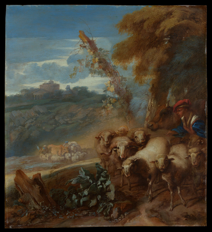 Paysage romain avec un berger et des moutons - Giovanni Benedetto Castiglione (Il Grechetto)