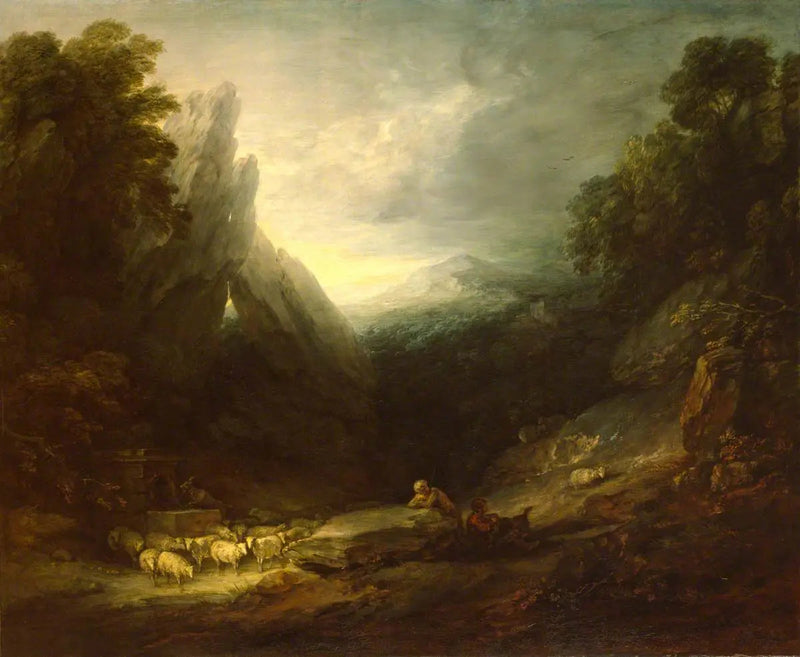 Romantyczny pejzaż z owcami przy źródle - Thomas Gainsborough