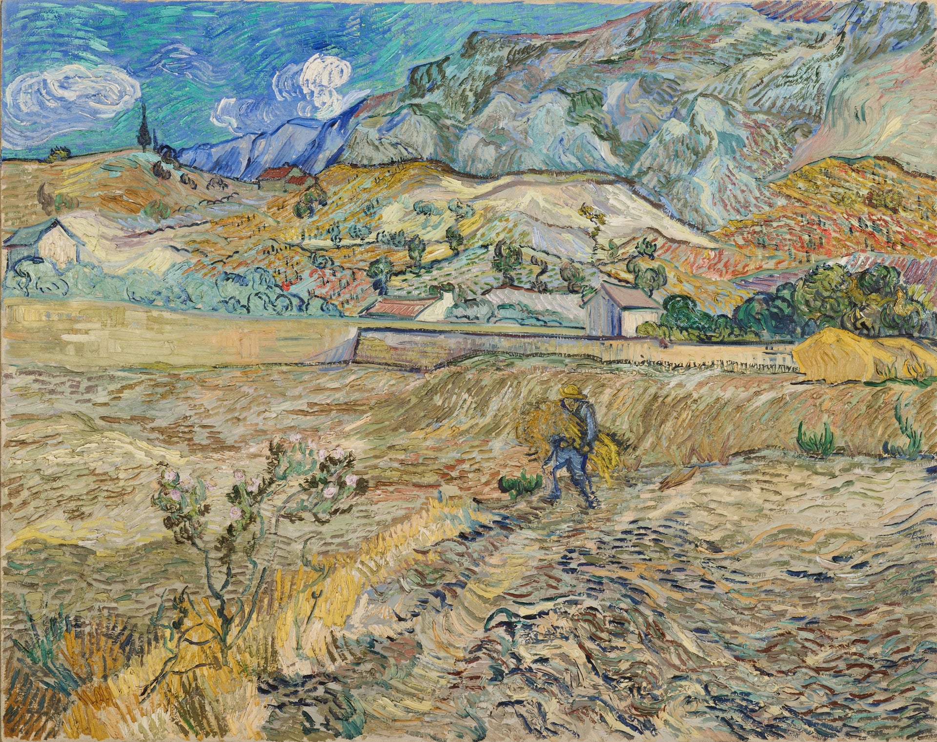 Paysage à Saint-Rémy avec paysan F641 de Vincent van Gogh – reproduction peinture à l’huile