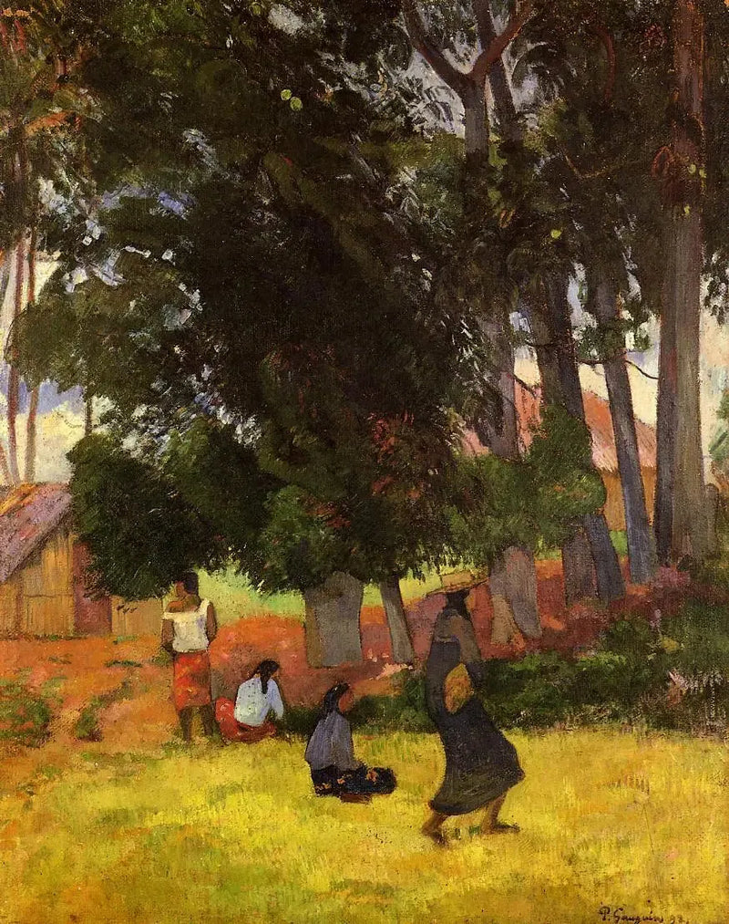 Tahitański krajobraz z postaciami - Paul Gauguin