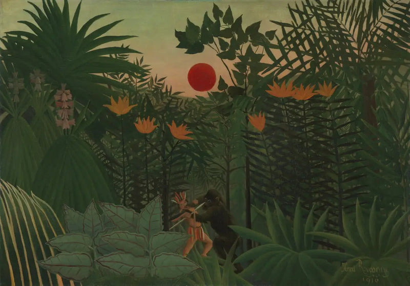 Tropikalny pejzaż: walka Indianina i goryla - Henri Rousseau