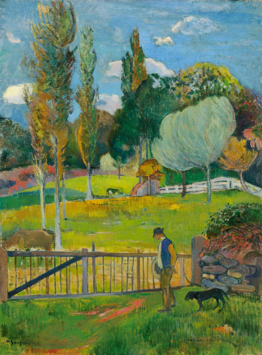 Chłop i jego pies przy ogrodzeniu - Paul Gauguin