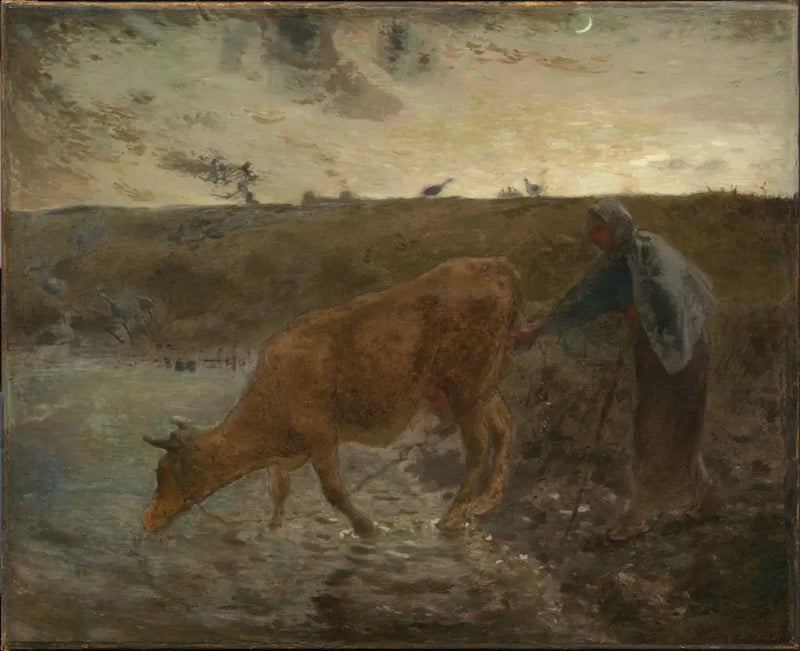 Wiejska kobieta podlewająca swoją krowę, wieczór - Jean-François Millet