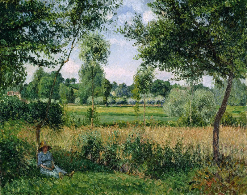 Chłopka odpoczywająca u stóp drzewa, efekt słońca, Éragny - Camille Pissarro