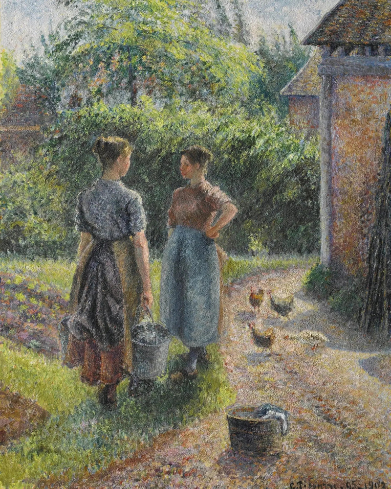 Chłopki rozmawiające na podwórku farmy, Eragny - Camille Pissarro