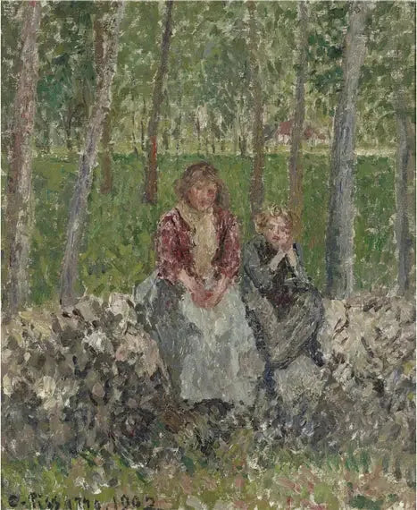 Chłopki pod drzewami w Moret - Camille Pissarro