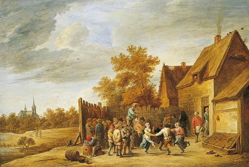 Chłopi tańczący przed karczmą - David Teniers młodszy