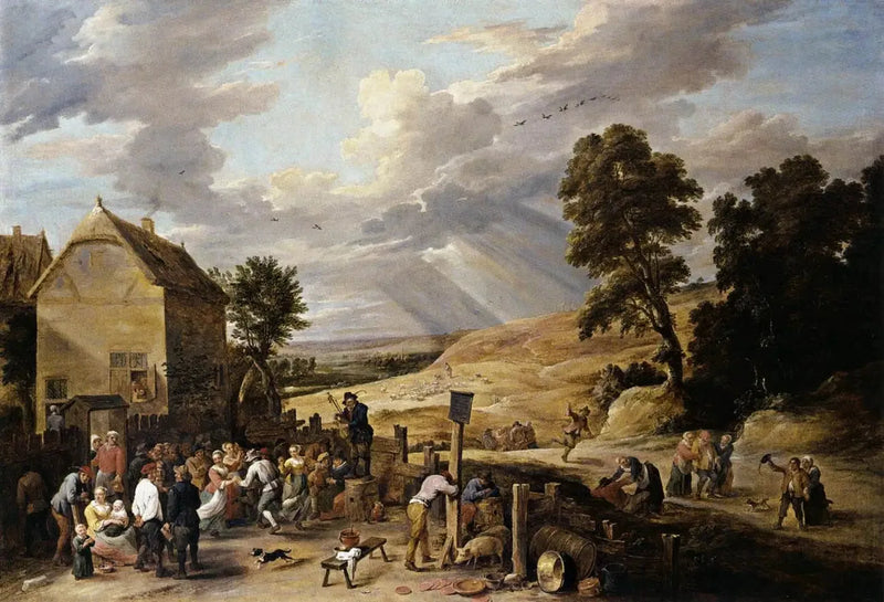 Chłopi tańczący przed karczmą - David Teniers młodszy