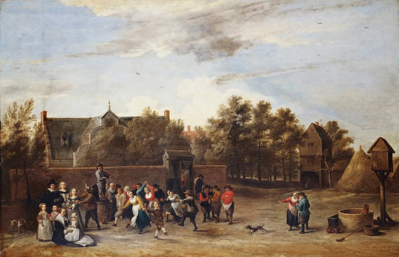 Chłopi tańczący przed domem wiejskim - David Teniers młodszy
