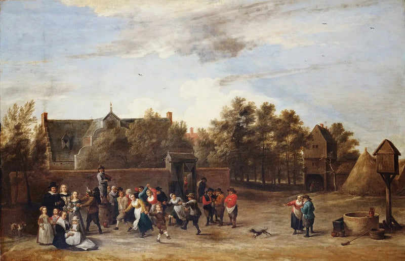 Chłopi tańczący przed domem wiejskim - David Teniers młodszy
