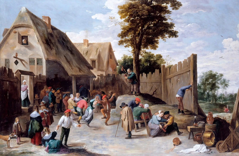 Chłopi tańczący przed tawerną - David Teniers młodszy