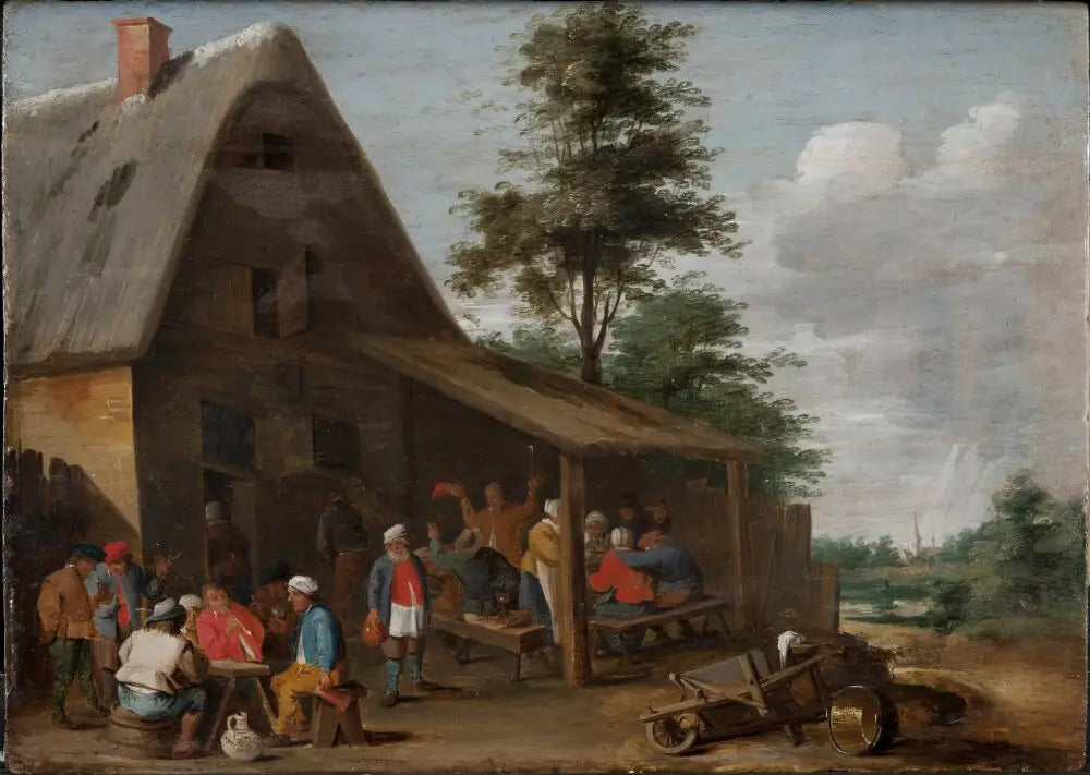 Paysans festoyant devant une auberge de village - David Teniers le Jeune image 1 reproduction artisanale de tableau