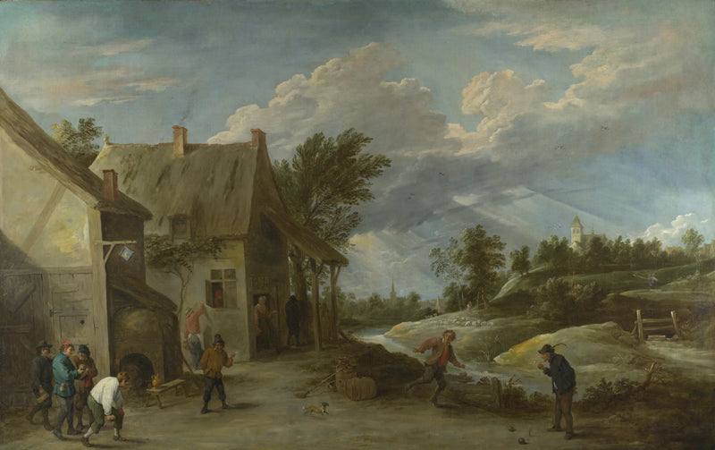 Chłopi grający w bule przed wiejską karczmą - David Teniers młodszy