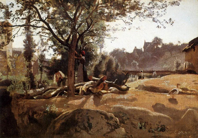 Chłopi pod drzewami o świcie - Jean-Baptiste Camille Corot
